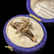 Antique 10K Rose Gold & Seed Pearl Fleur de Lis Ring Size 6 3/4