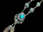 Sterling Silver Bear Paw & Feathers Turquoise Necklace