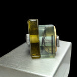 Anne-Marie Chagnon Pewter Adjustable Modernist Ring Green / Yellow Glass Stones