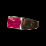 Large 10K Yellow Gold & Synthetic Ruby Rectangular Signet Ring Size 10.5