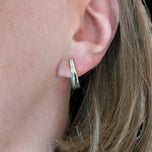14K Two Tone Yellow & White Gold Half-Hoop Stud Earrings