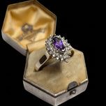 10K Yellow Gold Amethyst & Diamond Double Halo Ring Size 12