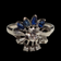 14K White Gold Sapphire and Diamond Floral Cluster Ring Size 6