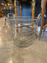 Antique Belgian Metal Wire Basket with Handles