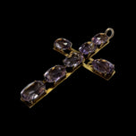 Antique 10K Yellow Gold & Natural Amethyst Cross Pendant: Large