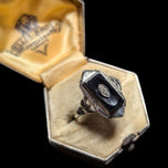 10K White Gold, Diamond & Onyx Art Deco Ring Size 6 3/4