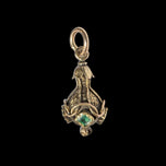 10K Yellow Gold Antique Etruscan Style & Green Quartz Doublet Orb / Sphere / Pendant / Charm / Fob