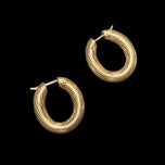 14K Yellow Gold Chunky Textured Hoop Earrings with Line Etching