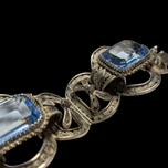 800 Silver Art Deco Filigree Bracelet With Blue Glass