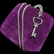10K White Gold Diamond Heart Key Necklace