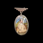 Art Deco Crinoline Lady Sterling Silver Reverse Painted Butterfly Wing Photo Brooch Made in England