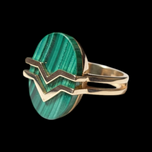 10K Yellow Gold Malachite Abstract Wave Ring Size 6 3/4