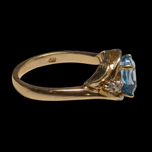 10K Yellow Gold Natural Oval Cut Blue Topaz and Diamond Ring Size 6 3/4