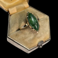 10K Yellow Gold Marquise Cut Nephrite Jade Ring Size 5.5
