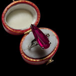 10K White Gold Tear Drop Synthetic Ruby & CZ Ring Size 5 1/4