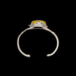 Sterling Silver Split Shank Amber Cuff Bracelet With Floral Motif