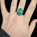 10K Yellow Gold Malachite Abstract Wave Ring Size 6 3/4