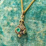 10K Yellow Gold Antique Etruscan Style & Green Quartz Doublet Orb / Sphere / Pendant / Charm / Fob