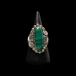 George Kee Sterling Silver Navajo Green Malachite Cabochon Ring Signed G.K. Size 6.5