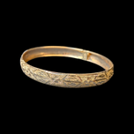 10K Yellow Gold Brushed Bangle Bracelet Satin / Diamond Cut Etching with Geometric Design 5/8"