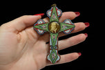 Large Antique Italian Micro Mosaic Cross Pendant - Pope Photo