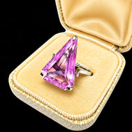 10K Yellow Gold Triangle Cut Synthetic Pink Sapphire Ring Size 6
