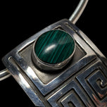 Sterling Silver Mexican Geometric Malachite Articulated Pendant Collar / Choker Necklace