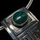 Sterling Silver Mexican Geometric Malachite Articulated Pendant Collar / Choker Necklace
