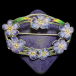 Antique Art Nouveau Guilloché Sterling Silver & Enamel Brooch Floral Theme