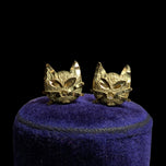 10K Yellow Gold Brushed / Etched Cat Head Stud Earrings