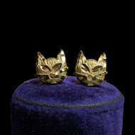 10K Yellow Gold Brushed / Etched Cat Head Stud Earrings