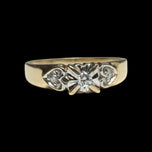 10K Yellow Gold Illusion Set Heart Flanked Diamond Ring Size 7 3/4