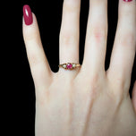 Antique 14K Yellow Gold Claw Set Garnet & Seed Pearl Ring Size 5.5