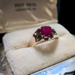 10K Yellow Gold Synthetic Ruby Men's Ring Size 11