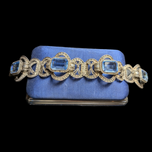 800 Silver Art Deco Filigree Bracelet With Blue Glass