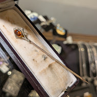 Citrine and 10K Yellow Gold Art Nouveau Stick Pin