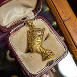 18K Yellow Gold Egyptian Nefertiti Mask Pendant Filigree Open Work