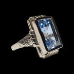 10K White Gold Art Deco Bezel Set Synthetic Spinel Ring Size 2 3/4