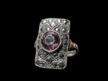 Art Deco Sterling & Purple Glass Ring Size 4 3/4