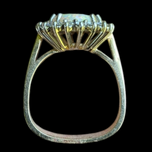 14K & 18K Gold White Opal Mosaic Diamond Halo Ring Squared Shank