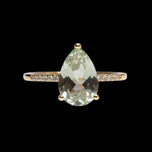 10K Yellow Gold Teardrop Pale Blue / Green Quartz & CZ Ring Size 6
