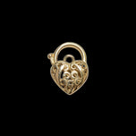 9K Yellow Gold Open Work Filigree Heart Lock / Padlock Pendant / Connector Charm