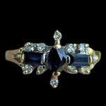 10K Yellow Gold Diamond & Sapphire Ring Size 7 1/4