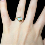 Vintage 14K Yellow Gold White Opal & Diamond Bypass / Claw Set Ring Size 5
