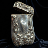 Vintage German Silver Match Case Ornate Art Nouveau Floral Motif With Striker