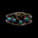 Turquoise Sterling Silver Cuff with Flower Bracelet Navajo Floral Design