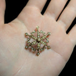 Vintage 9K Yellow Star / Starburst Brooch / Slider Pendant with Natural Seed Pearls