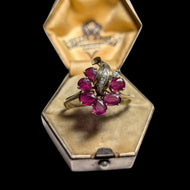 10K Yellow Gold Natural Ruby & Diamond Flower Custer Ring Size 9 1/4