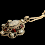 Nicky Butler Designer Sterling Silver Pearl, Moonstone, & Garnet Pendant Necklace