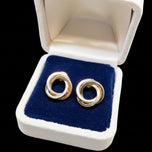 10K Tri Gold: Yellow, Rose & White Gold Circle Knot Stud Earrings